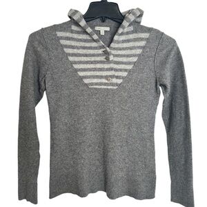 Horny Toad Womens Medium Hooded Sweater Gray Stripe Wool Cashmere Blend Hoodie